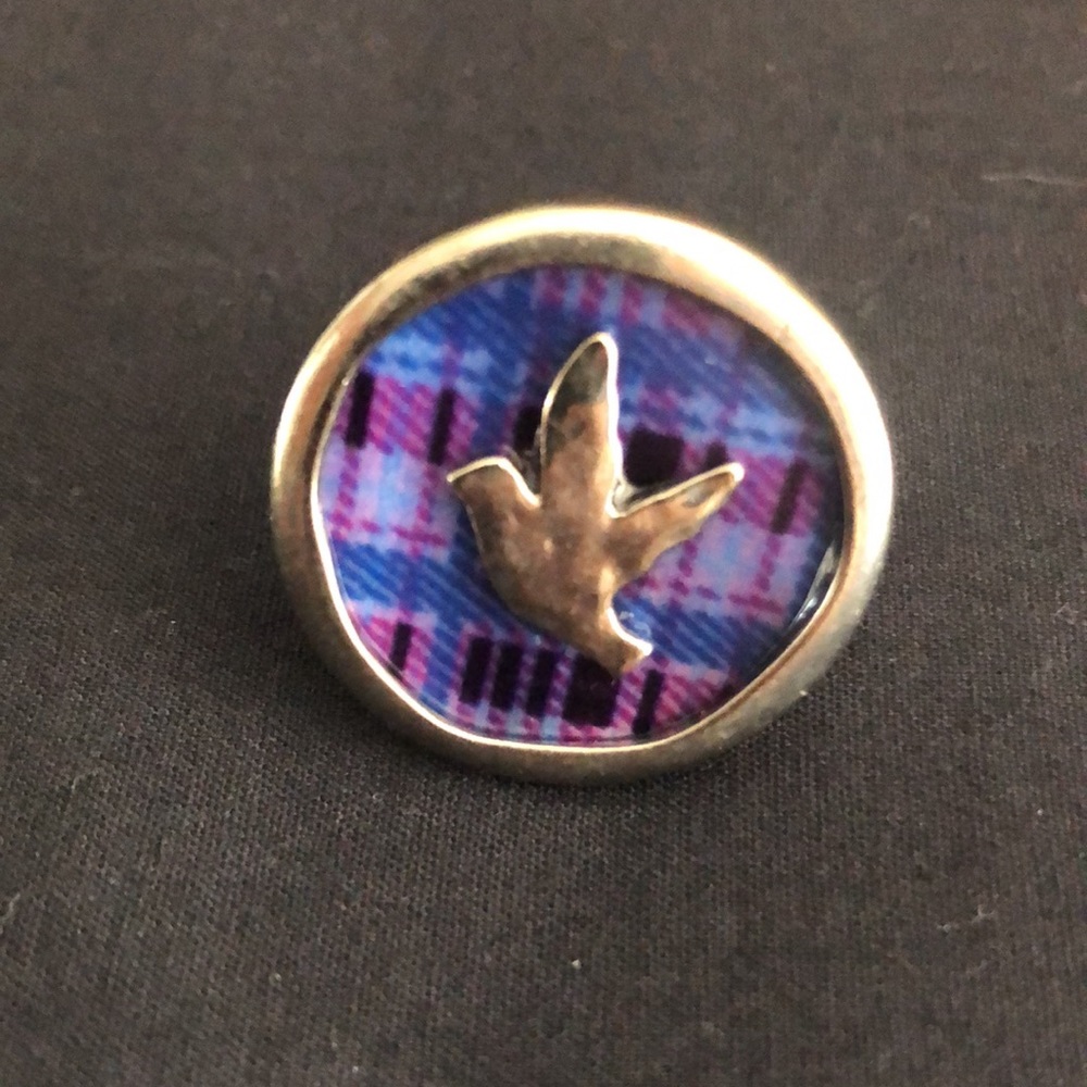 BOHM statement ring - silver and purple plaid with dove - size 5.5